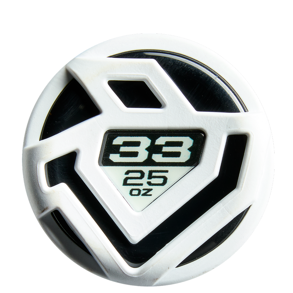 A close-up of a white and black circle, echoing the unique design of the DeMarini 2026 Lotus (-8) Fastpitch Softball Bat (WBD2608010).