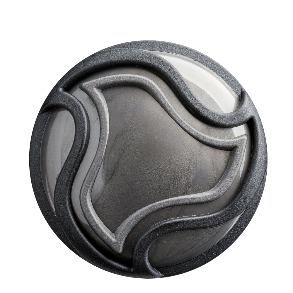 A round, abstract object with smooth marbled gray and white surfaces, outlined by wavy black lines in a modern styleβevoking the sleek design of the 2026 DeMarini Exile Cyborg (-3) BBCOR Baseball Bat: WBD2654010 by DeMarini.