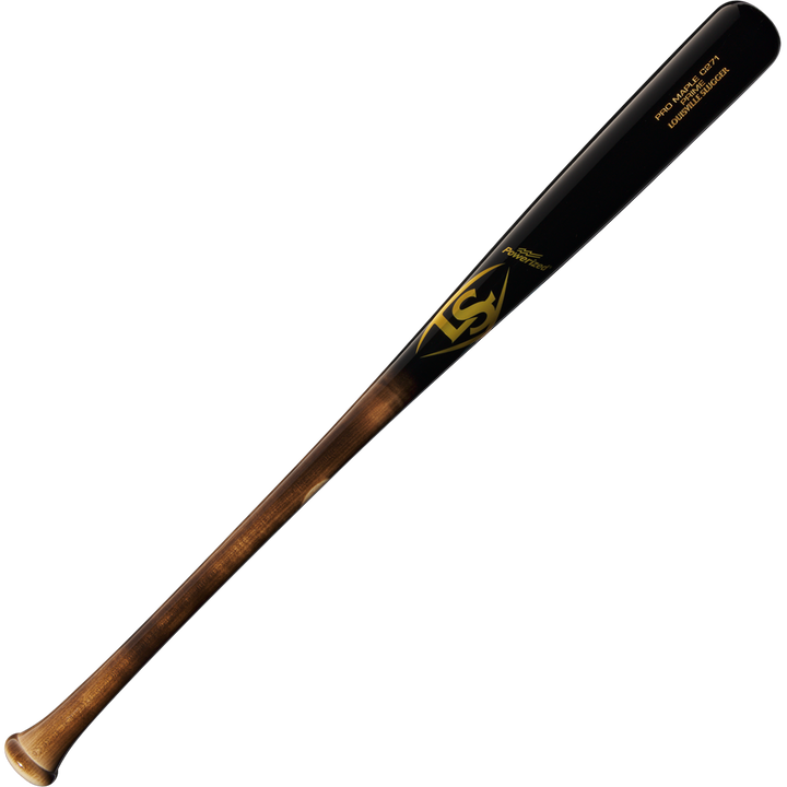 The Louisville Slugger Pro Prime Maple C271 Wood Baseball Bat (WBL2940010) features a dark brown barrel with black accents, a light tan handle, and the Pro Prime C271 logo near the barrel for balanced swing weight.