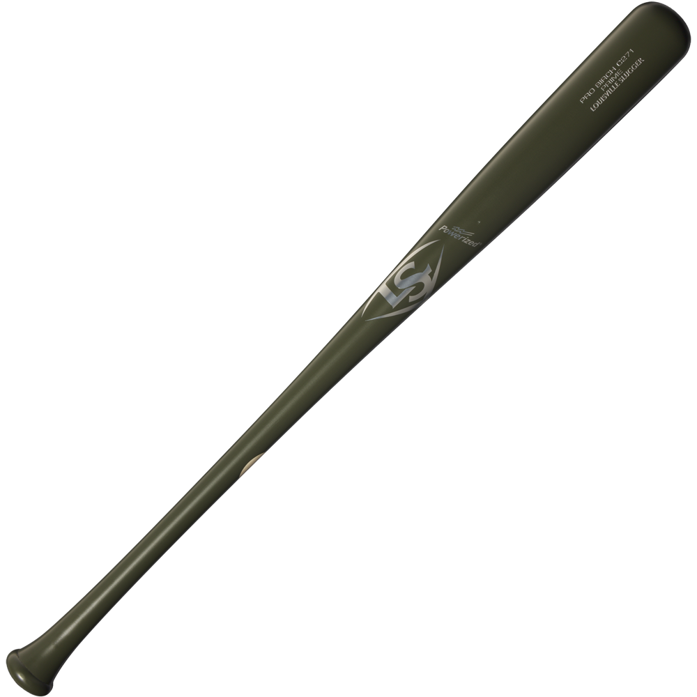 The Louisville Slugger Pro Prime Birch C271 (WBL2941010) features a green, glossy birch design with balanced swing weight, silver Louisville Slugger logo and text near the barrel, displayed on a white background.