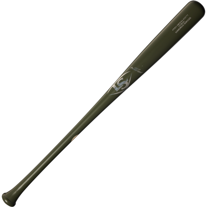 The Louisville Slugger Pro Prime Birch C271 (WBL2941010) features a green, glossy birch design with balanced swing weight, silver Louisville Slugger logo and text near the barrel, displayed on a white background.