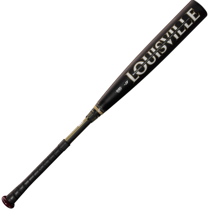 A used 2025 Louisville Slugger Meta (-3) BBCOR Baseball Bat (WBL2966010) featuring a black handle and EKO Composite Barrel.