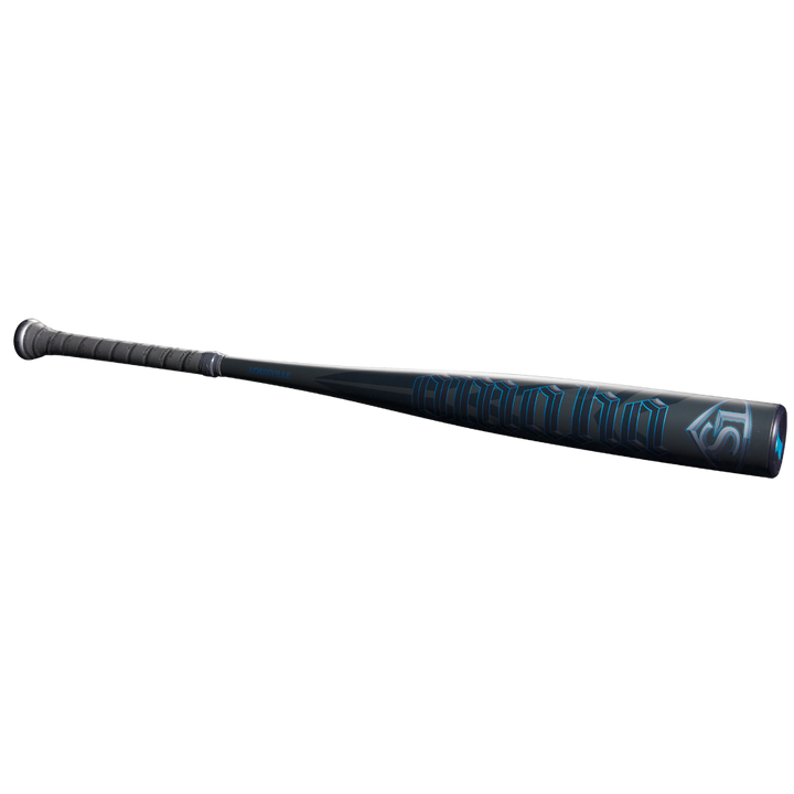 The 2025 Louisville Slugger Omaha (-3) BBCOR Baseball Bat (WBL2984010) features a black and blue alloy one-piece design, textured grip, and metallic blue barrel graphics, shown against a plain white background.