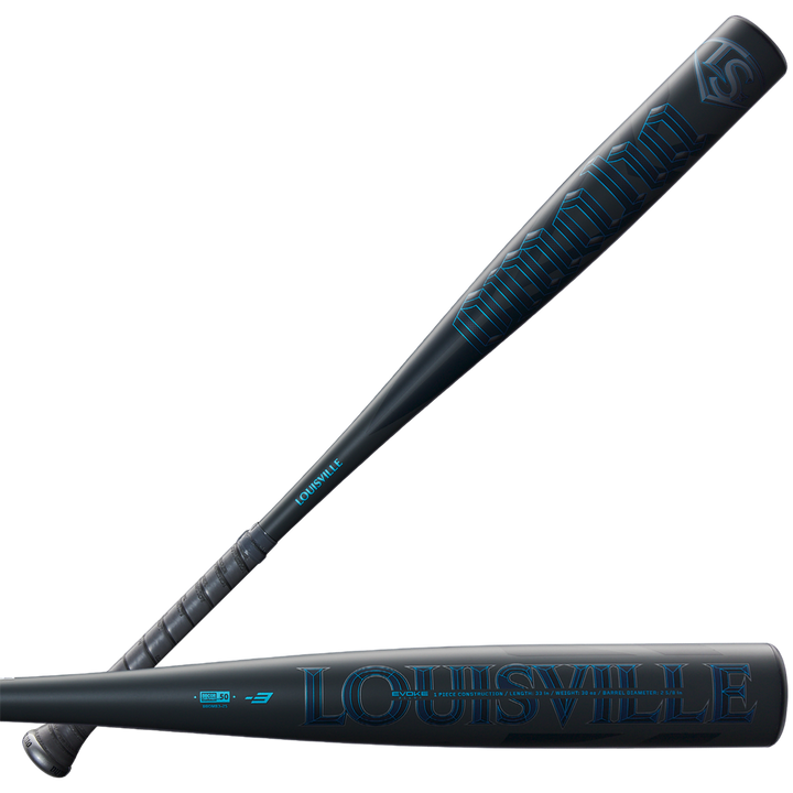 The 2025 Louisville Slugger Omaha (-3) BBCOR Baseball Bat (WBL2984010) is a black one-piece alloy bat with blue lettering from Louisville Slugger.