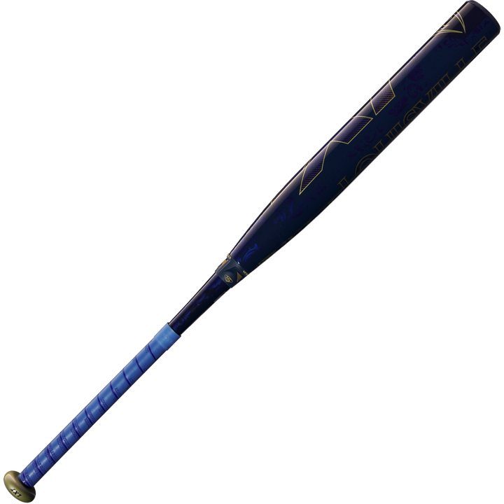 A 2025 Louisville Slugger LXT (-11) Fastpitch Softball Bat (WBL2993010) in blue with a wrapped grip and gold accents, from Louisville Slugger, photographed on a white background.