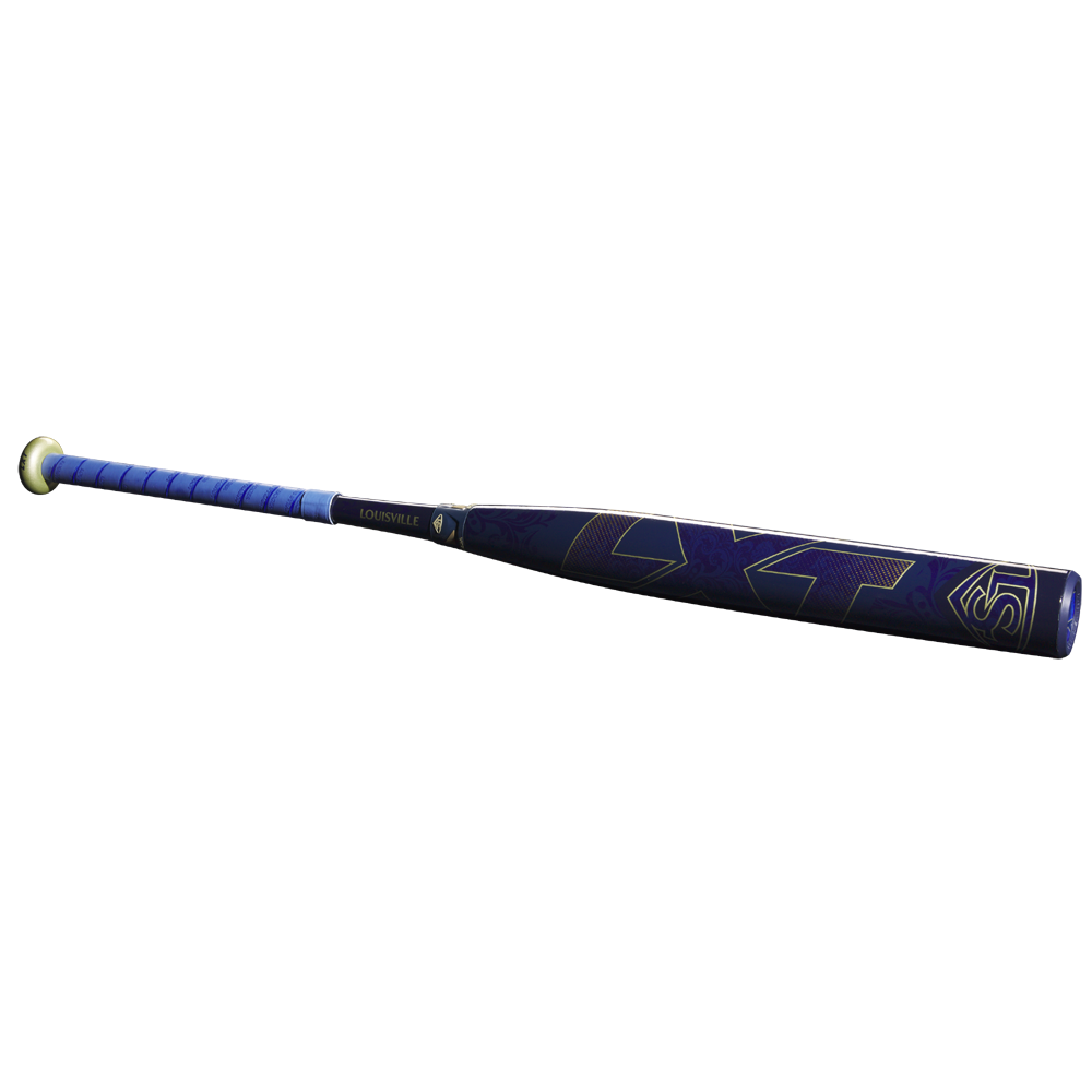 The 2025 Louisville Slugger LXT (-11) Fastpitch Softball Bat (WBL2993010) features a blue and black design with a blue grip and gold accents, shown on a white background.