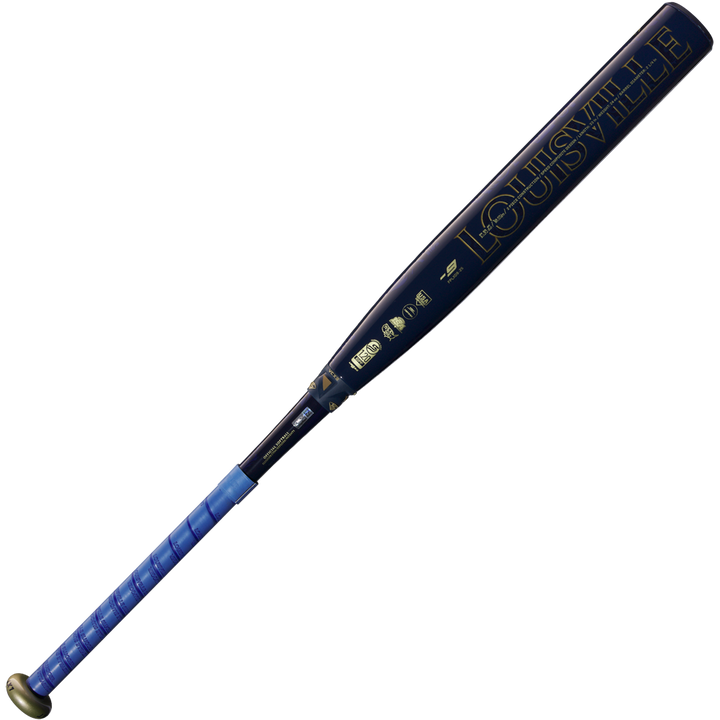 The 2025 Louisville Slugger LXT (-9) Fastpitch Softball Bat (WBL2995010) features a blue barrel with gold Louisville Slugger branding and a matching blue grip, shown on a plain white background.