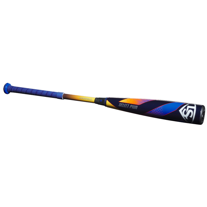 The 2025 Louisville Slugger Select PWR (-10) 2 5/8" USA Baseball Bat (WBL4008010) is a balanced youth bat with a blue grip, gold and black handle, and colorful alloy barrel featuring "Select PWR" and the Louisville Slugger logo.