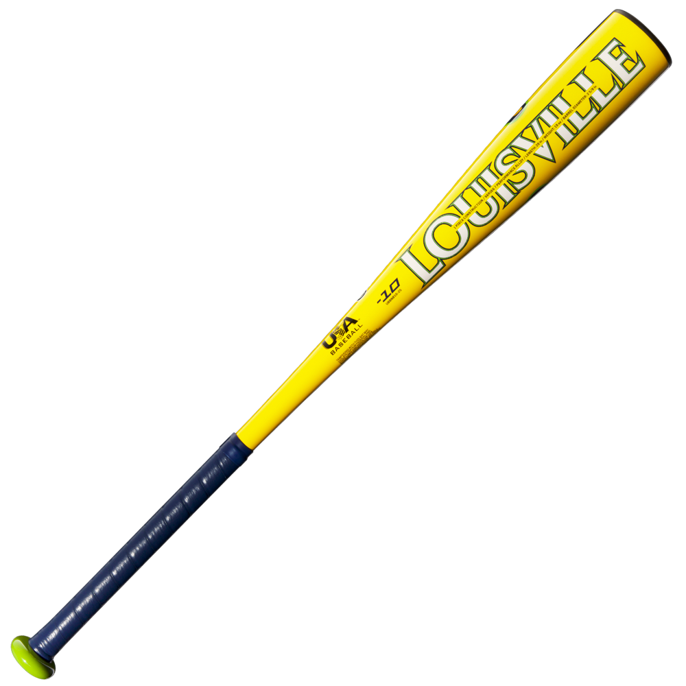 The 2025 Louisville Slugger Savannah Bananas (-10) 2 5/8" USA Baseball Bat (WBL4090) is a yellow and blue youth bat designed to meet USA Baseball standards.