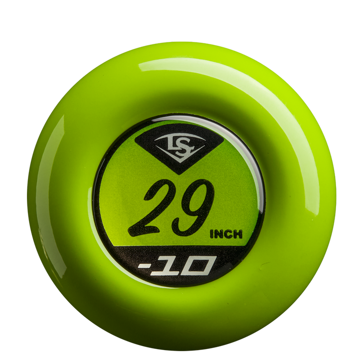 A bright green circle with "29 INCH" and "-10" in black and white at the center, plus an LS logo above—perfect for highlighting your 2025 Louisville Slugger Savannah Bananas (-10) USA Baseball Bat: WBL4090 or any youth bat.