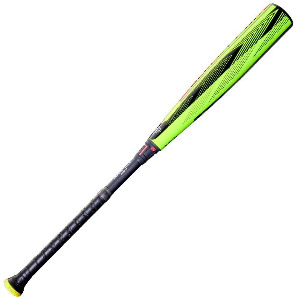 The 2026 Louisville Slugger Select PWR (-5) USA Baseball Bat (WBL4128010) features a neon green and black alloy barrel, black grip tape, and a yellow end cap—ideal for young players. Brand: Louisville Slugger. Displayed on a white background.