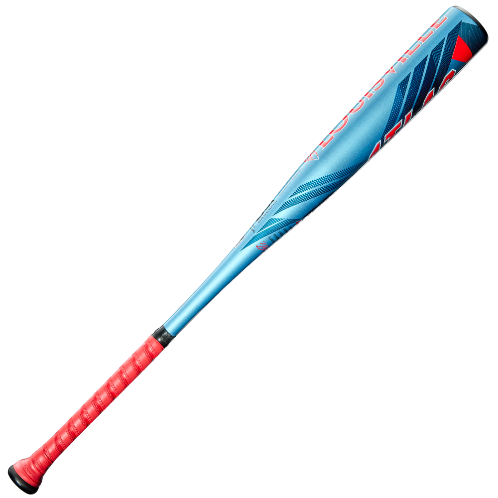 The 2026 Louisville Slugger Atlas (-5) USA Baseball Bat (WBL4166010) features a metallic blue finish with red accents and grip, crafted from SL Hyper Alloy, shown on a plain white background.