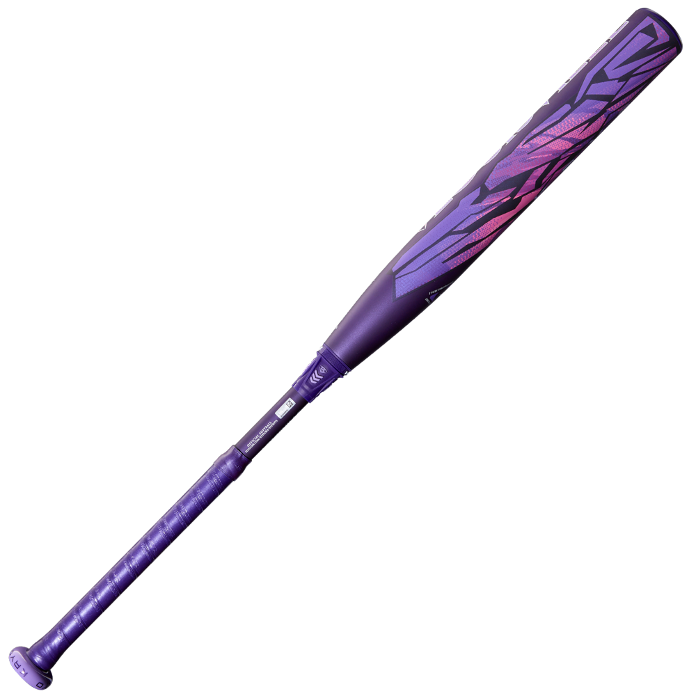 The 2026 Louisville Slugger Kryo Thundernight (-9) Fastpitch Softball Bat (WBL4169010) features a purple barrel with pink and black geometric designs and the GO-EX1 Barrel System, shown on a white background.