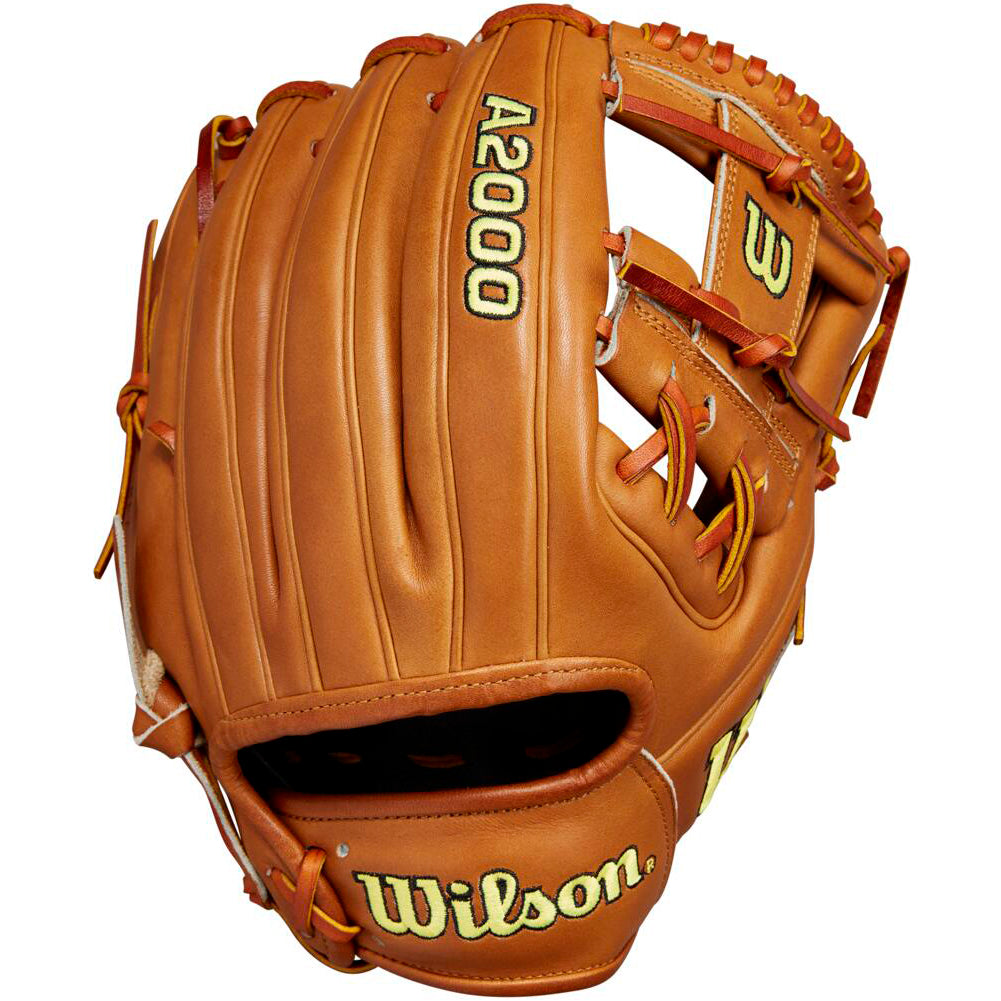 The Wilson A2000 1975 11.75" Glove Day Series (WBW1020761175) features Pro Stock leather, classic webbing, and durable lacing with yellow and black stitching—ideal as an infield baseball glove.