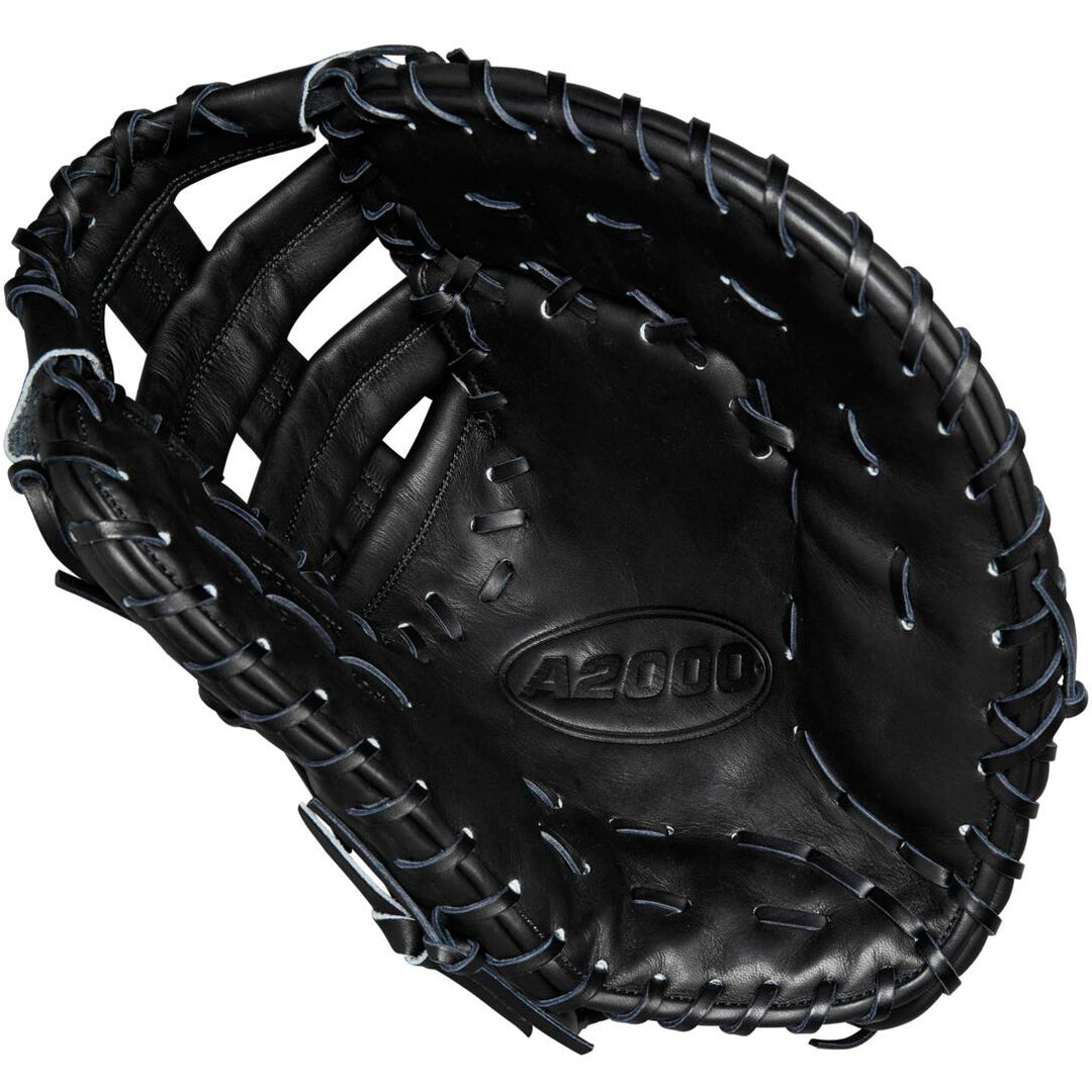 The Wilson A2000 1679 12.5" Baseball First Base Mitt (WBW102095125) features black Pro Stock leather, visible stitching, and the model number embossed in the center of the pocket.