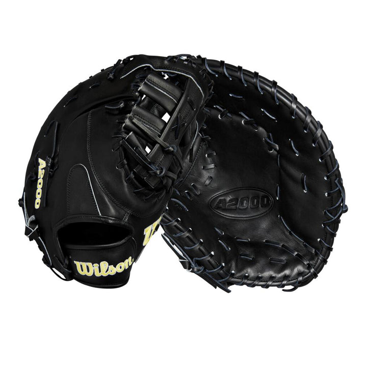 The Wilson A2000 1679 12.5" Baseball First Base Mitt, crafted from Pro Stock leather, stands out against a crisp white background.