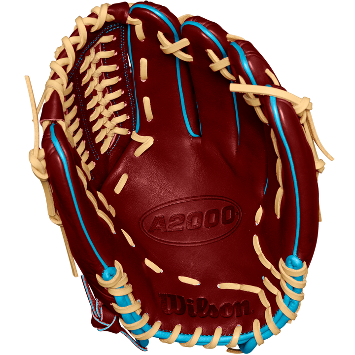 A close-up of the Wilson A2000 D33 11.75" Baseball Glove (Winter 2024: WBW1025251175), crafted from durable Pro Stock leather.