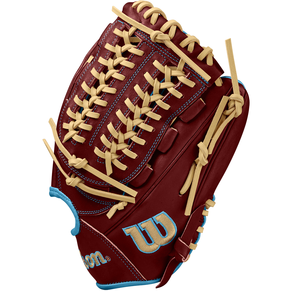 A close-up of the Wilson A2000 D33 11.75" Baseball Glove, crafted from premium Pro Stock leather, showcases its detailed design for Winter 2024.