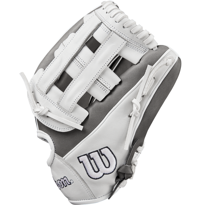 A close-up of the Wilson A1000 IF12 12" Fastpitch Glove (WBW10259112) by Wilson, expertly crafted from Full Grain leather.