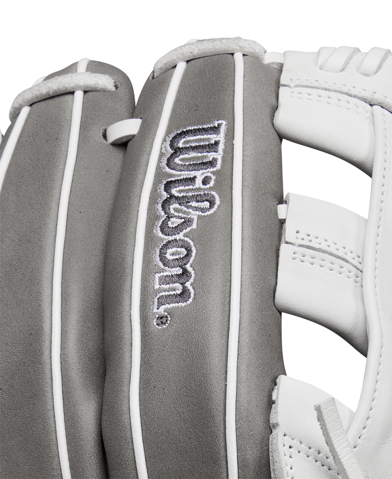 A close-up of the Wilson A1000 IF12 12" Fastpitch Glove (WBW10259112) by Wilson, crafted from Full Grain leather.