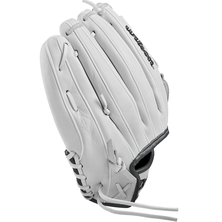 A close-up of the Wilson A1000 P12 12" Fastpitch Glove by Wilson.
