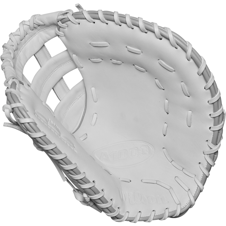 The Wilson A1000 1620 12.5" Fastpitch First Base Mitt (WBW102598125), made from full grain leather, is displayed on a white background.