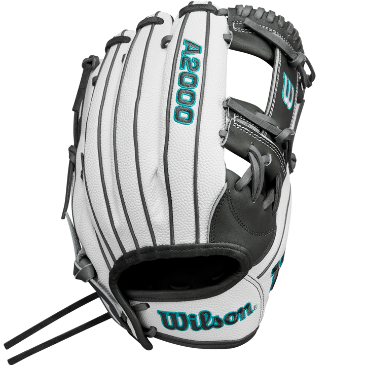 A Wilson A2000 H75SS 11.75" Fastpitch Glove (WBW1026231175) rests on a white background, highlighting its sleek design and premium Wilson materials.