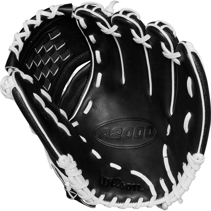 The Wilson A2000 P12 12" Fastpitch Glove (WBW10267512) in black and white is ideal for serious softball players.