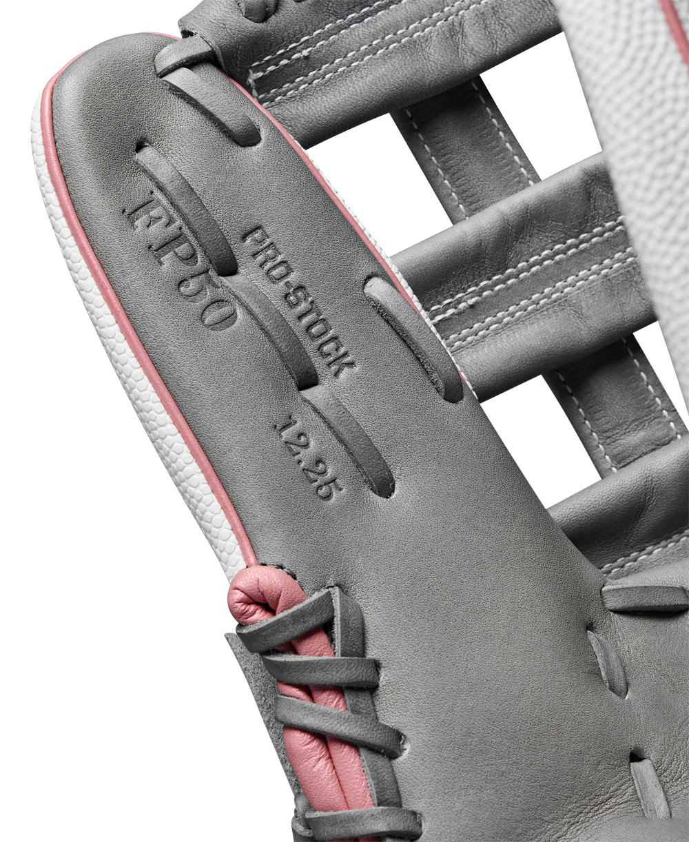 A close-up of the Wilson A2000 FP50SS 12.25" Fastpitch Glove, crafted with Pro Stock® Leather for outfield play.