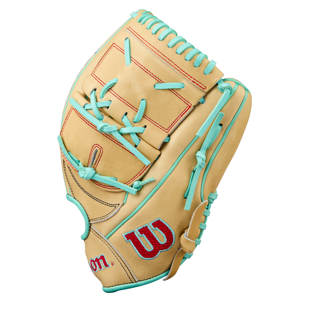 A Wilson A2000 B12 12" Baseball Glove (WBW10349812), crafted from Pro Stock leather, is shown on a white background, highlighting its quality as a pitcher’s glove.