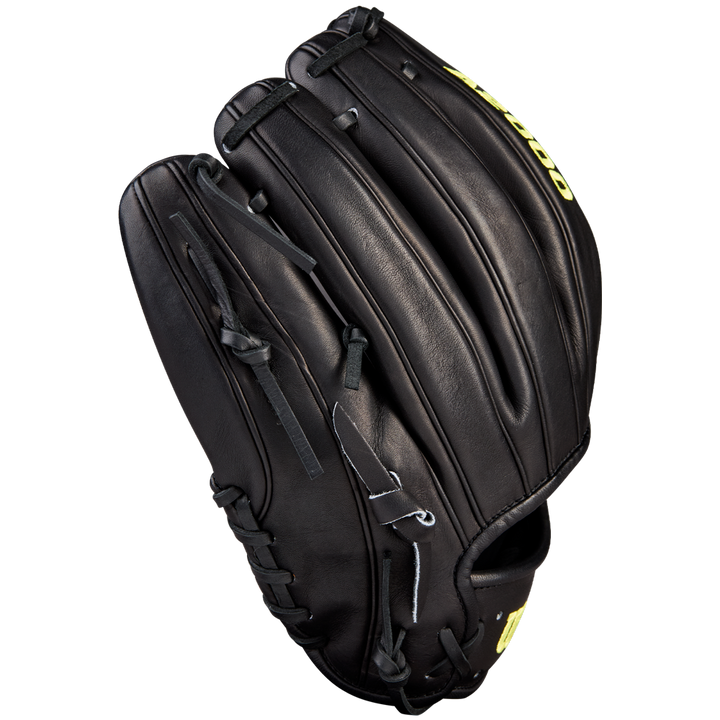 A Wilson A2000 1789 11.5" black infield baseball glove, crafted from Pro Stock leather with visible stitching and laces, is displayed on a plain white background.