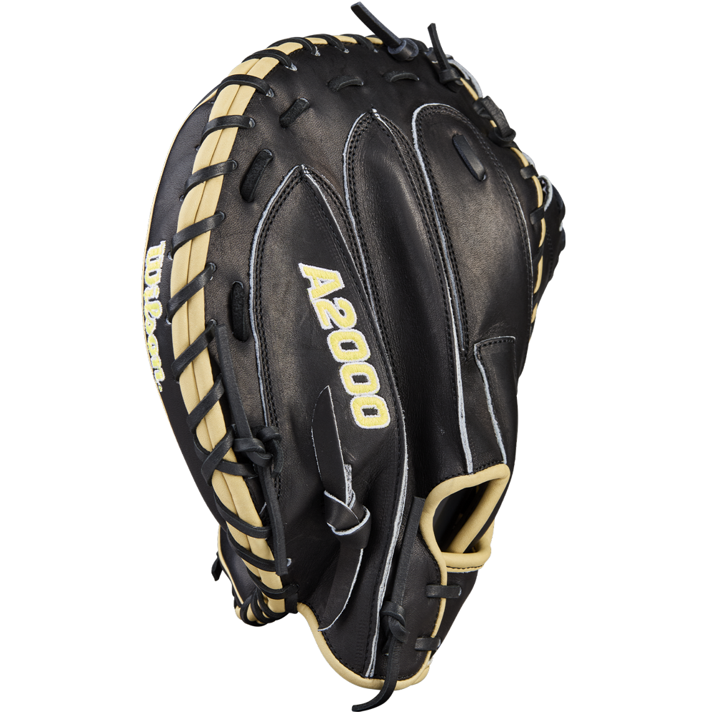 The Wilson A2000 1734 34" Catcher's Mitt (WBW10412834) features black and tan Pro Stock Leather, with "A2000" and "Wilson" inscribed, shown on a plain white background.