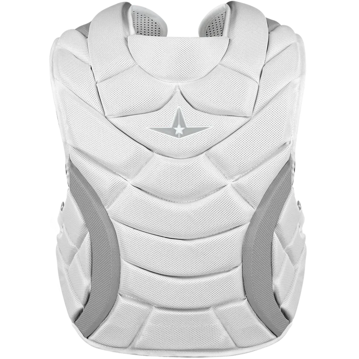 The All Star Heiress Fastpitch Catcher's Kit: CKW-H by All Star features a stylish white vest with a star—ideal for any travel ball catcher or as part of your fastpitch catching gear.