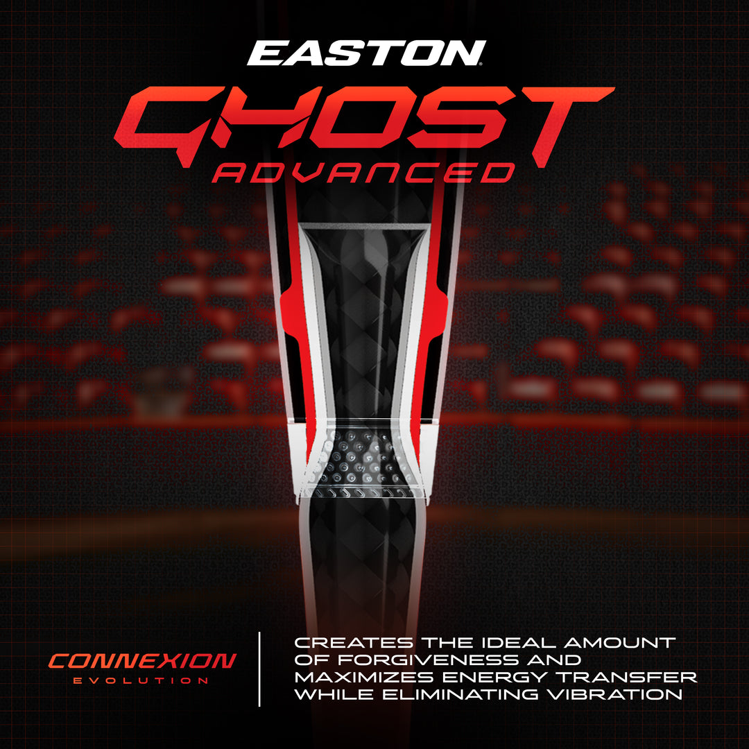 Easton Ghost Advanced fastpitch softball bat with red and black design on a dark background