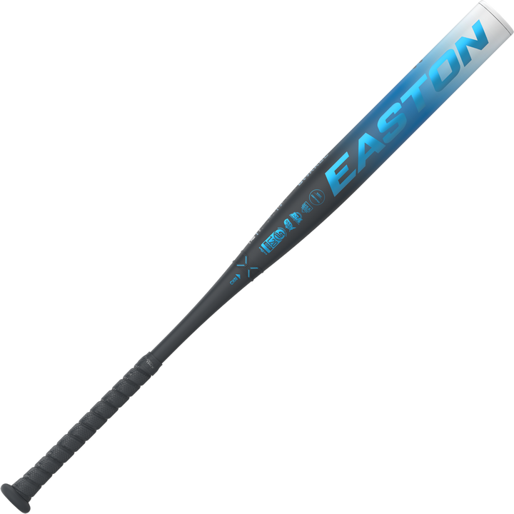 A 2025 Easton Ghost OG (-11) Fastpitch Softball Bat (EFP5GHOG11) in silver and blue with a black grip is shown on a white background. The Easton name appears in bold blue letters along the barrel, featuring Double Barrel construction.