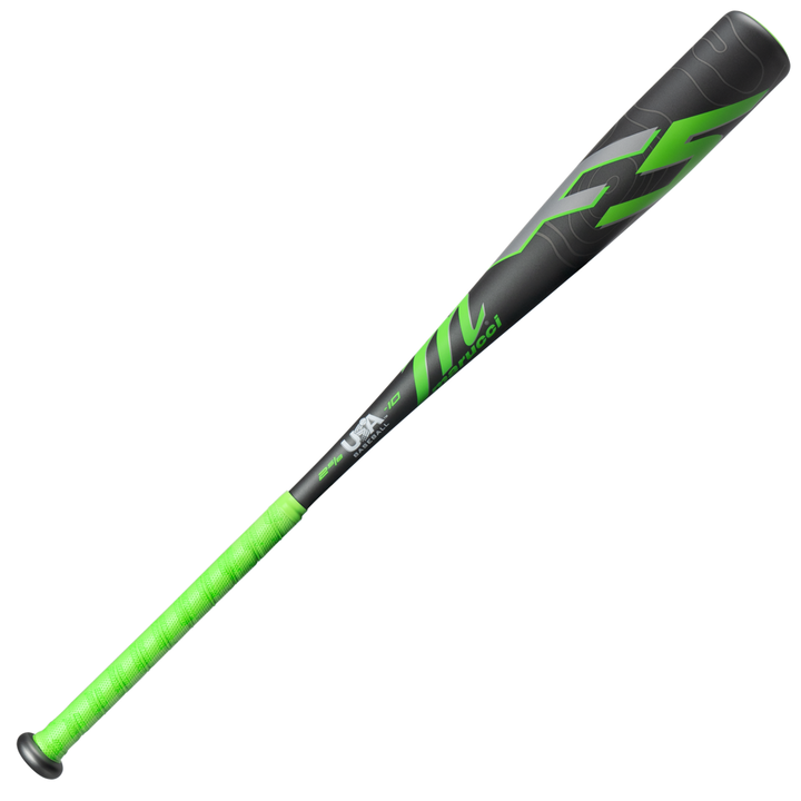 The 2026 Marucci F5 (-10) USA Baseball Bat (MSBF5510USA) features a black and green design with a bright green handle, bold barrel accents, expanded sweet spot, and one-piece alloy construction, shown on a white background.