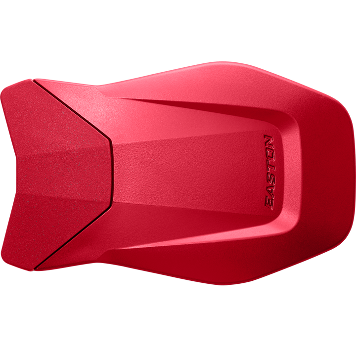 The Easton Multi-Adjust Jaw Guard: MULTIADJG is a red protective attachment that fits most batting helmets, offering added safety and easily attaching for convenience.