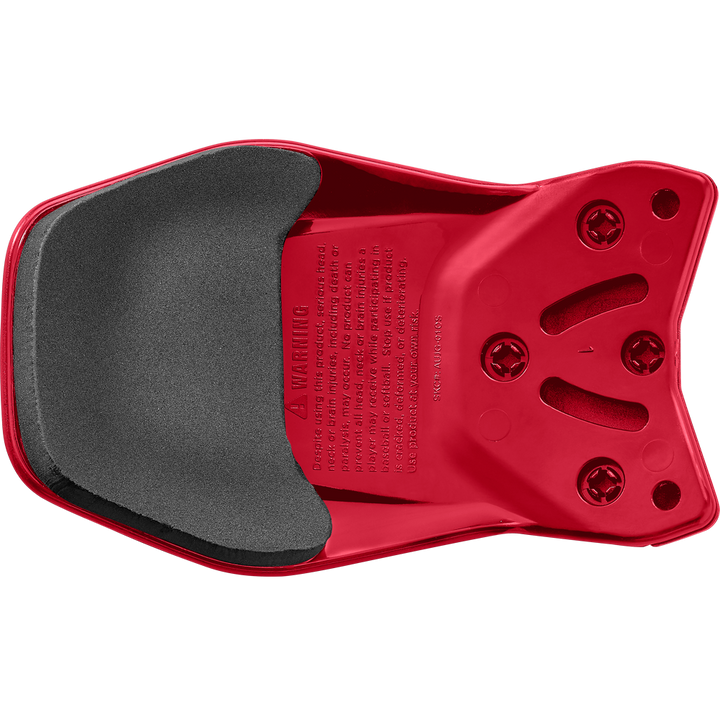 The Easton Multi-Adjust Jaw Guard (MULTIADJG) is a red and black plastic jaw guard compatible with Easton batting helmets.