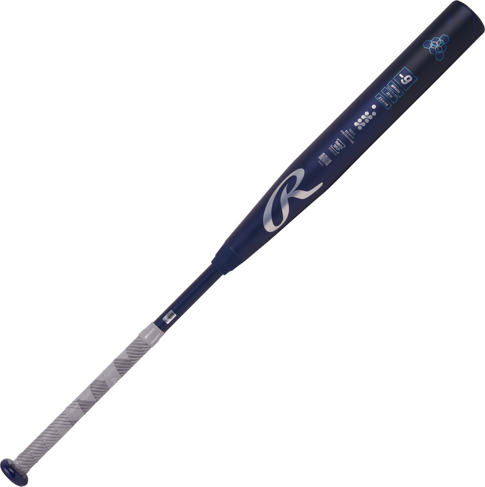 The 2025 Rawlings Mantra (-9) Fastpitch Softball Bat: RFP4M9 (DEMO) features a silver handle and In/Tense Carbon Composite construction for powerful performance.