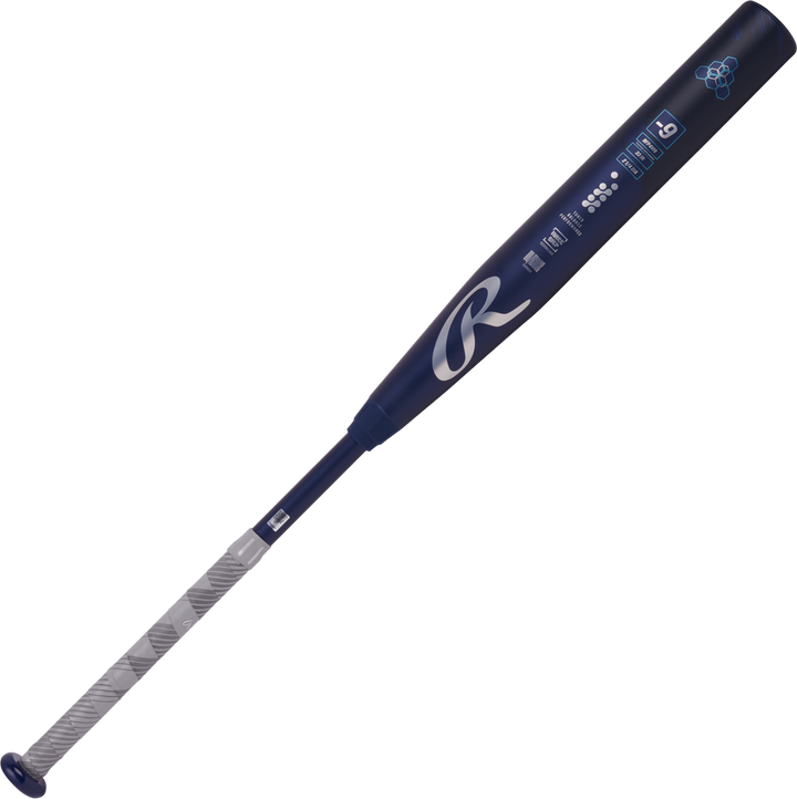The 2025 Rawlings Mantra (-9) Fastpitch Softball Bat: RFP4M9 (DEMO) features a silver handle and In/Tense Carbon Composite construction for powerful performance.