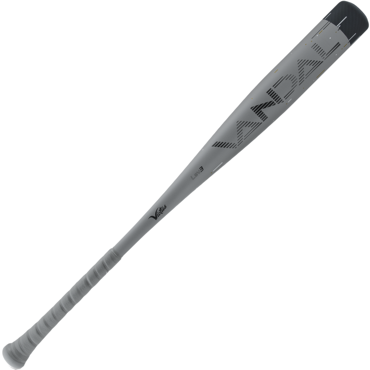 The 2024 Victus Vandal Lev3 (-3) BBCOR Baseball Bat: VCBV3 (USED) features a gray metal design, large "Victus" branding near the barrel, and a wrapped grip handle to boost your swing speed.