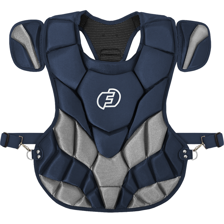 The Force3 NOCSAE Certified Catcher's Chest Protector with DuPont Kevlar (BC11) offers superior safety and comfort in blue and grey.