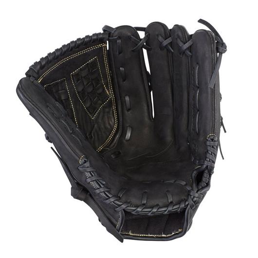 A Mizuno MVP Prime 12.5" Fastpitch Glove (GMVP1250PF3) made from Bio Soft Leather, with visible stitching and an open web, is shown palm-up against a white background.