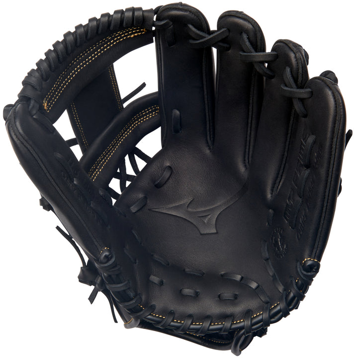 The Mizuno MVP Prime 11.5" Baseball Glove (GMVP1151P4 / 313053) features Bio Soft Leather with visible stitching and laces, shown open to display the palm area and webbing.