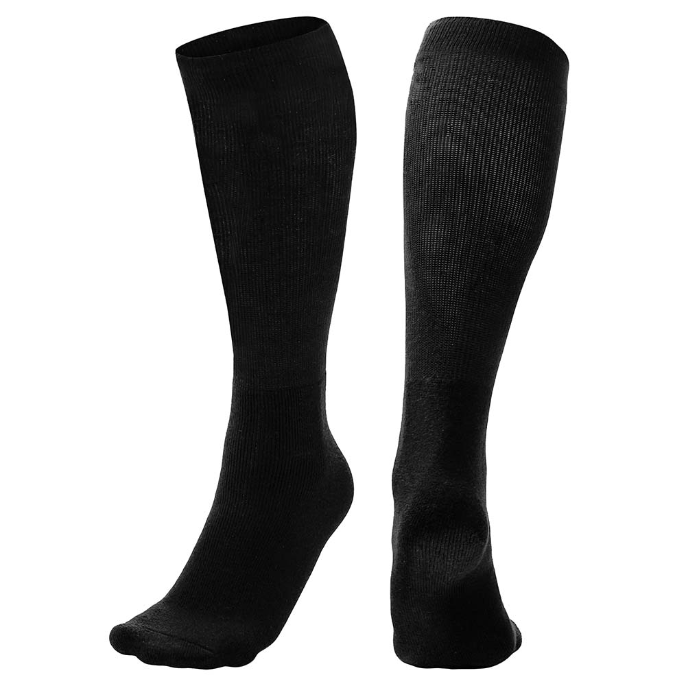A pair of Champro Sports Multi-Sport Socks (AS2) in black stands upright, one showing the front and one the back, clearly displaying the classic unisex tube sock design.