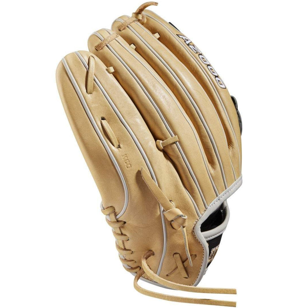 The Wilson A2000 P12 12" Fastpitch Glove (WBW10043912), crafted with Pro Stock leather, sits on a white background.