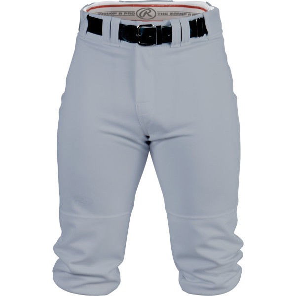 The Rawlings Adult Premium Knee High Baseball Pants: BP150K are made from 100% polyester circular knit, featuring a black belt, belt loops, and gathered knees—perfect for any baseball uniform.