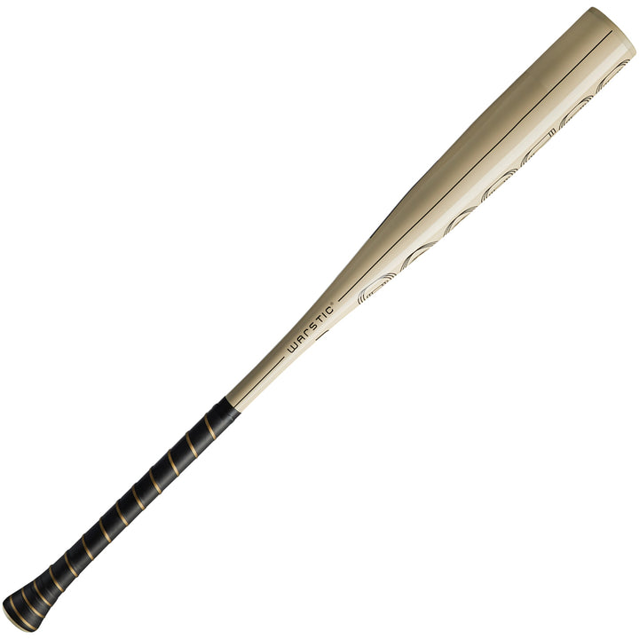 The 2023 Warstic Bonesaber (-3) BBCOR Baseball Bat (MBBSR23WH3) features a gold-colored Katana2X alloy barrel with WARSTIC branding and a black handle wrapped in gold-trimmed grip tape, shown on a white background.