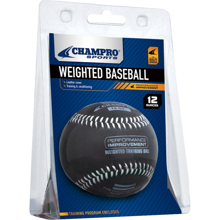 The Champro Sports Weighted Training Baseballs (CBB707-CBB712) are black, ideal for overload training and arm strength building, and come packaged in plastic.