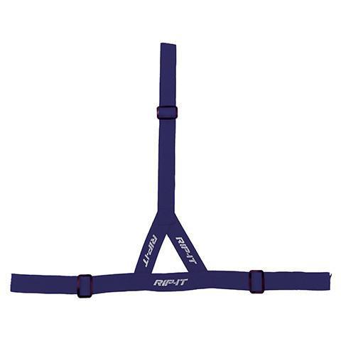 The Rip It Ponytail Strap for Defense Softball Fielder's Mask (DGSTRAP) is a blue, adjustable Y-shaped strap with "Rip It" printed in white on each side.